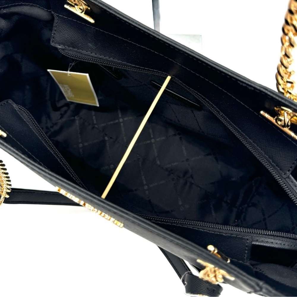 Michael Kors JST Large Chain Shoulder Tote Bag & Trifold Wallet Black/Gold - Picture 8 of 12